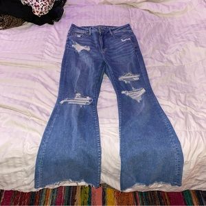 American Eagle Flare Bell Bottom Distressed Medium Wash Jeans in Size 10 short